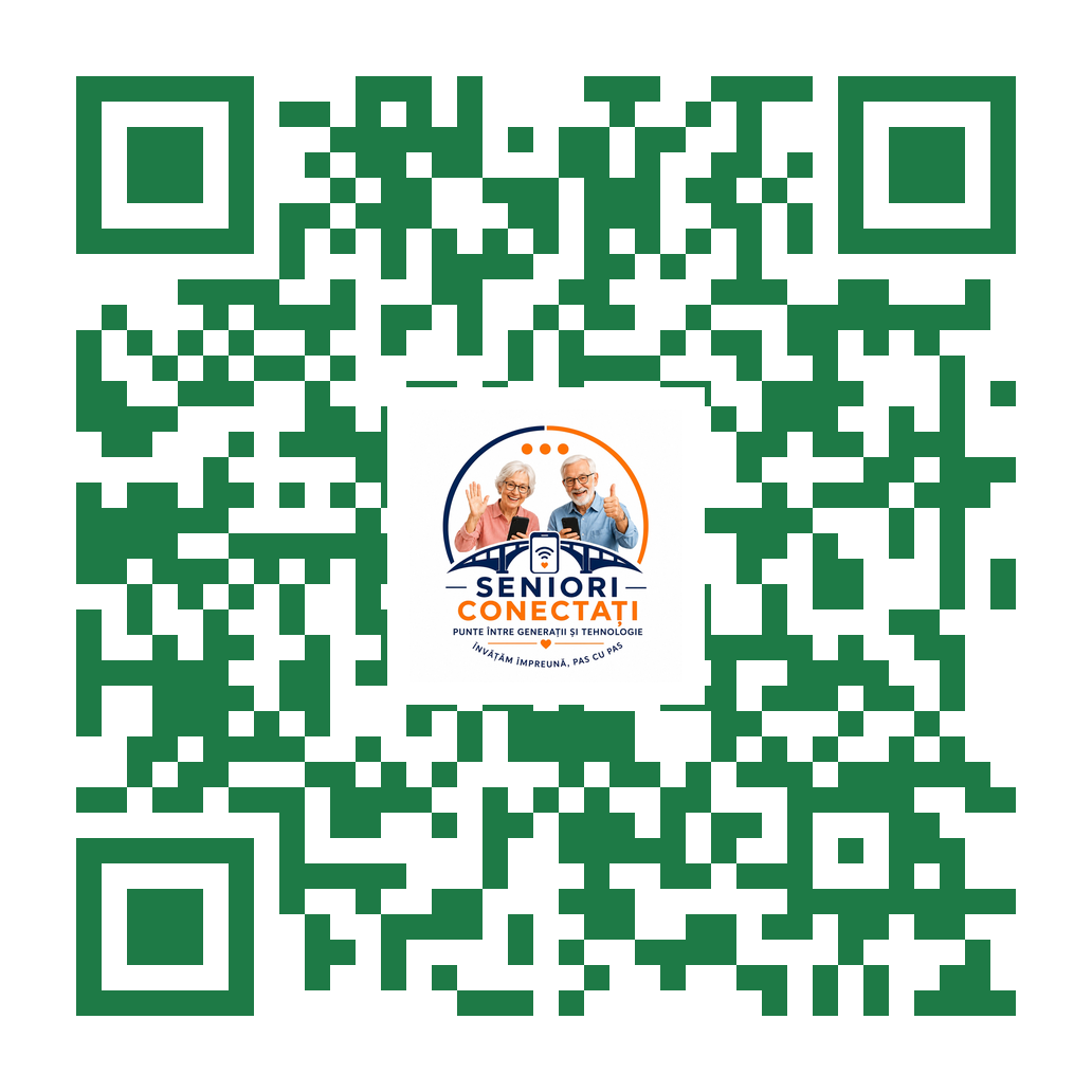 Cod QR către pagina Comunității Seniori Conectați